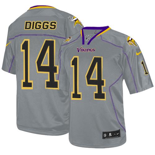 Nike Vikings #14 Stefon Diggs Lights Out Grey Men's Stitched NFL Elite Jersey - Click Image to Close